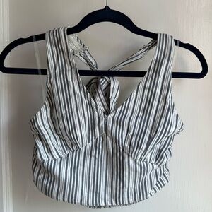 American Eagle Outfitters White and Blue Stripe Tie Halter Tank Crop Top Size XS
